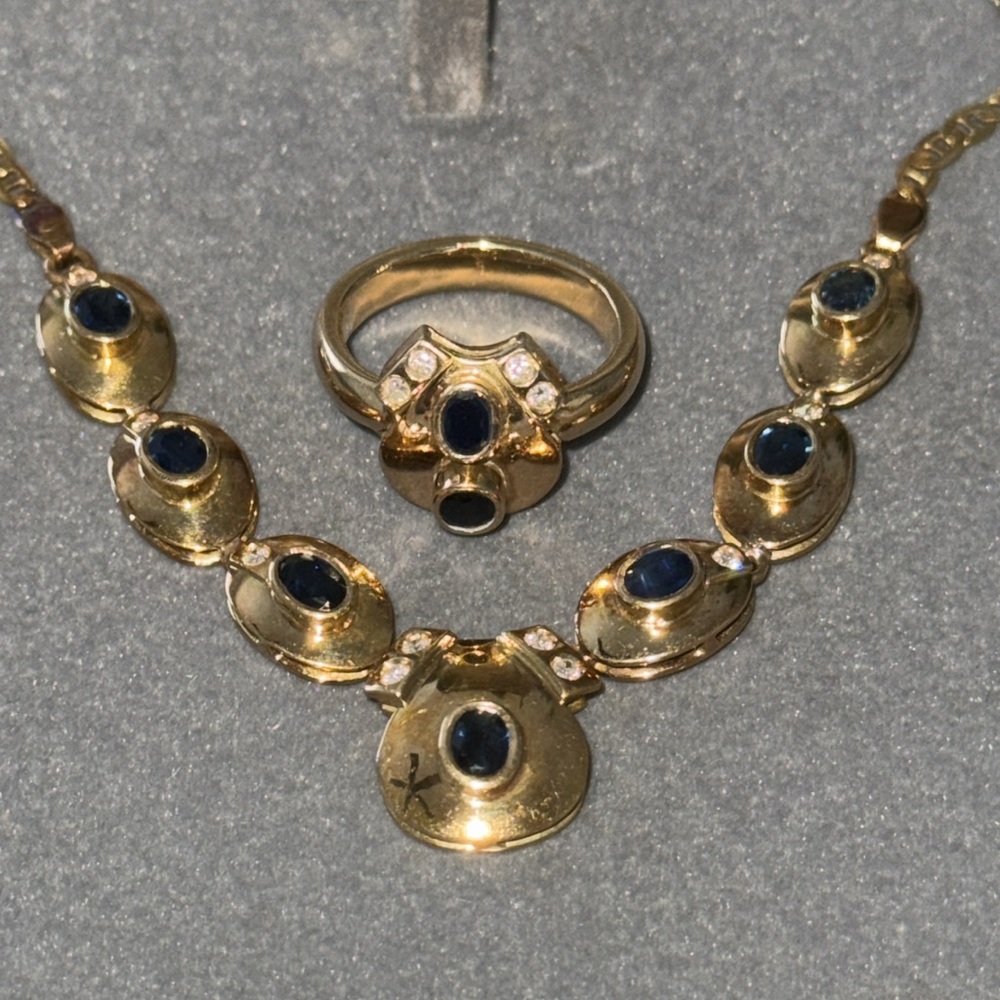 18k gold jewelry set with sapphire stones - Picture 2 of 4